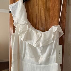 One Shoulder Ruffle White Dress FRANCESCAS